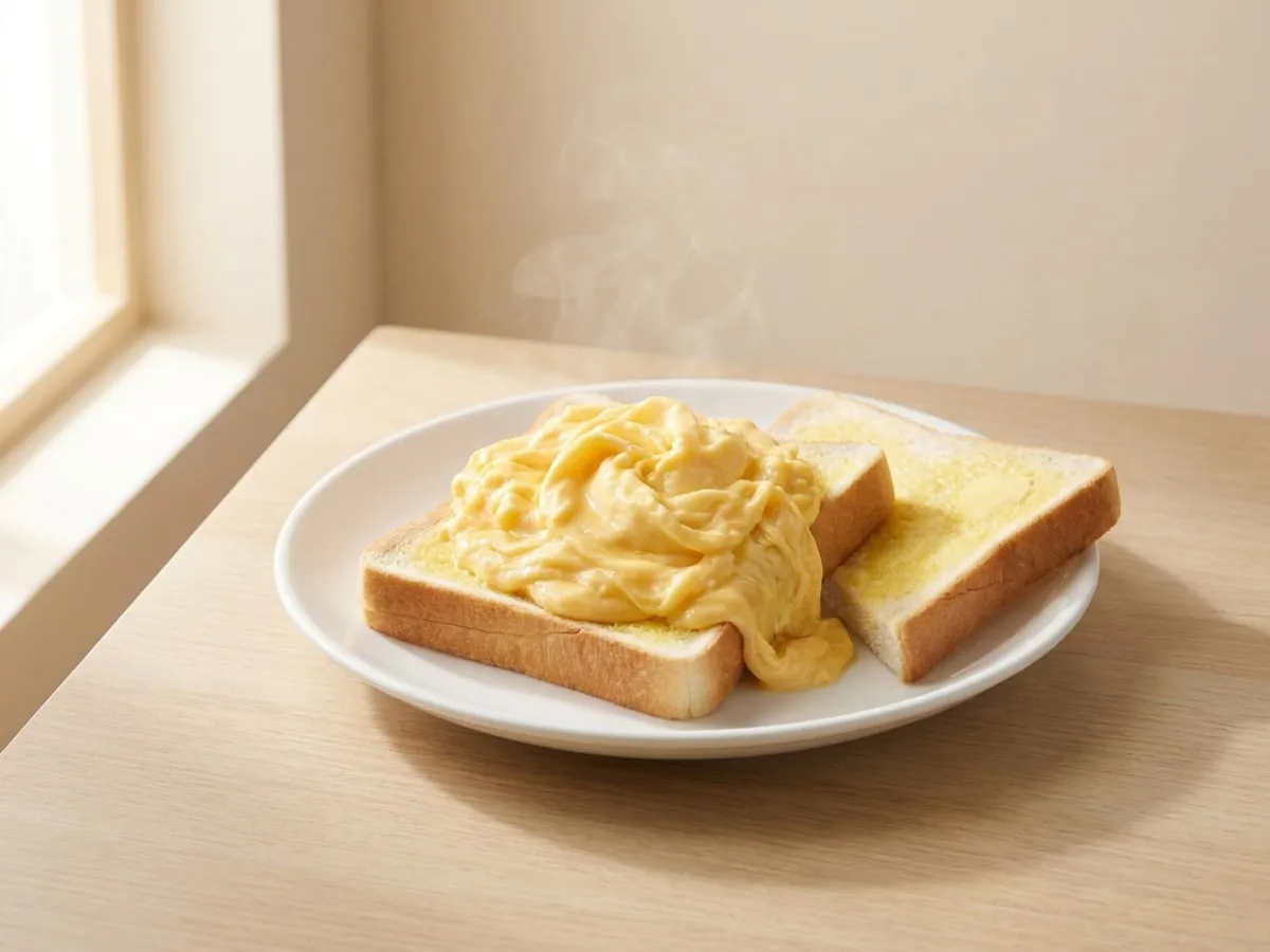 Café scrambled eggs on toast