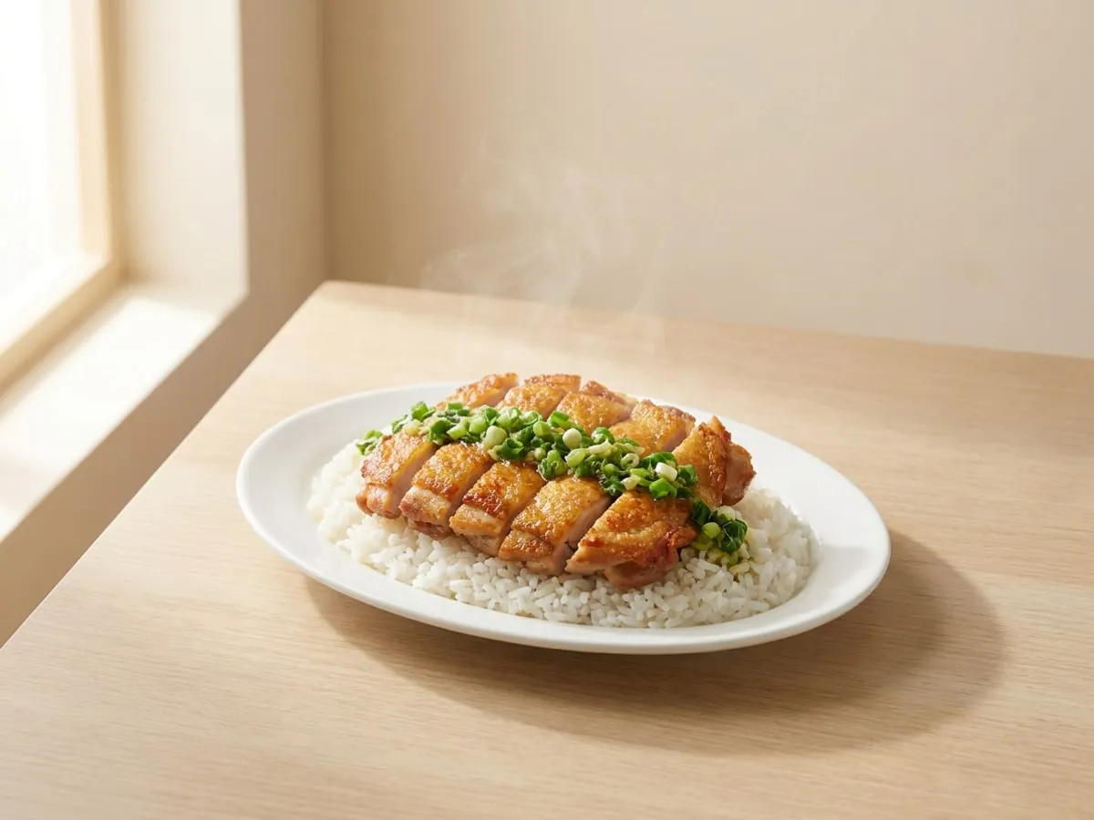Chicken steak rice with spring-onion oil