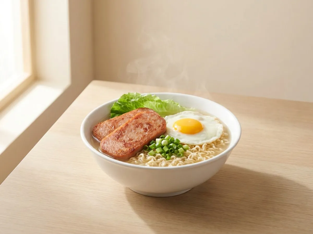 Luncheon meat and egg noodles