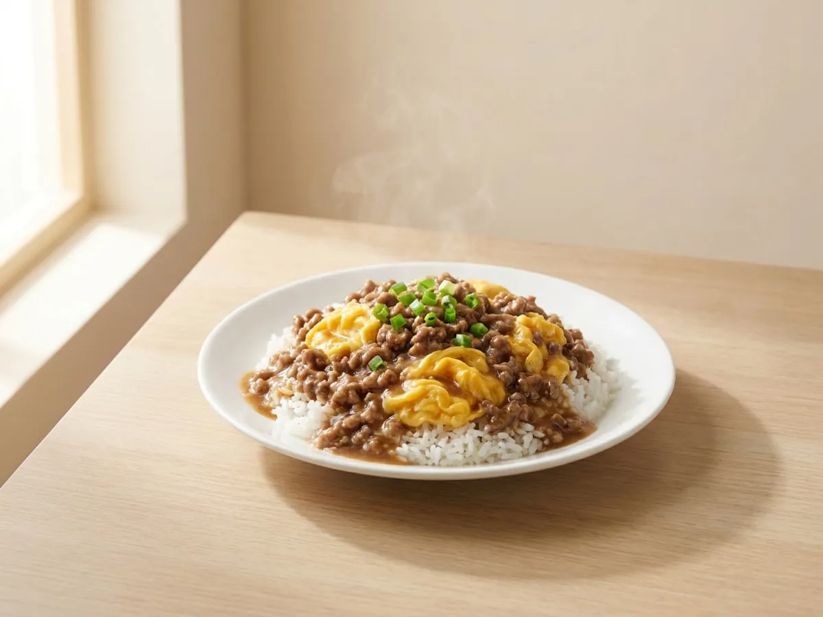 Minced beef rice with egg