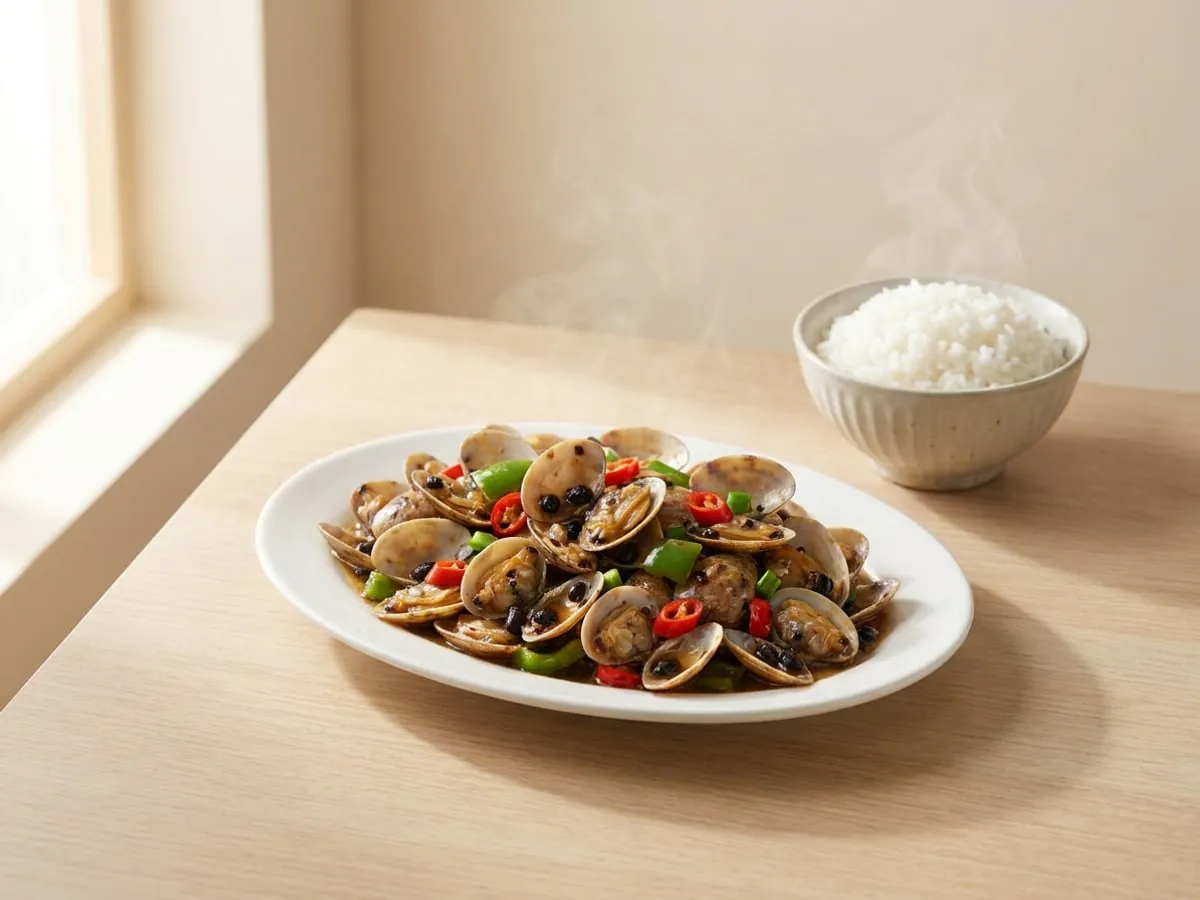 Clams in black bean and chilli
