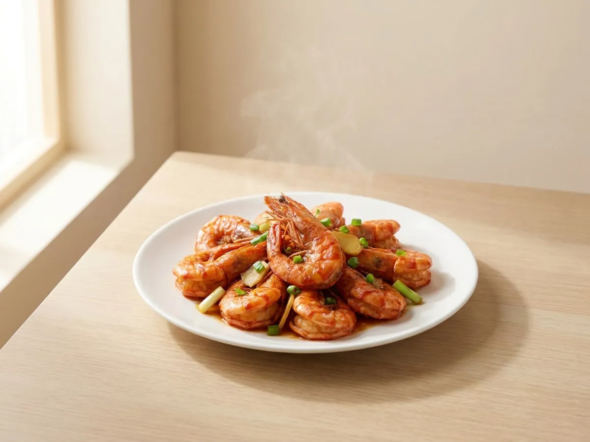 Pan-fried prawns in shell