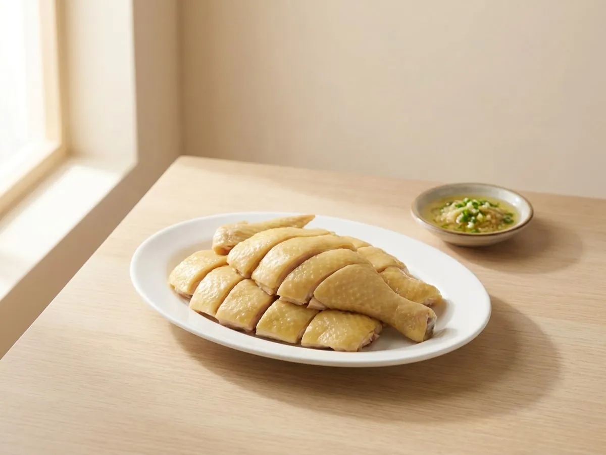 Poached chicken with ginger and spring onion