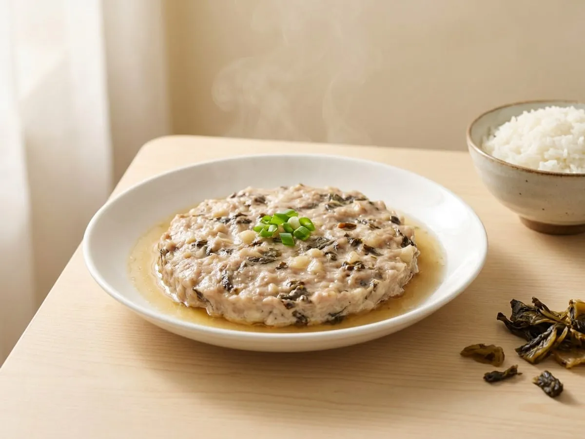 Pork patty with preserved mustard
