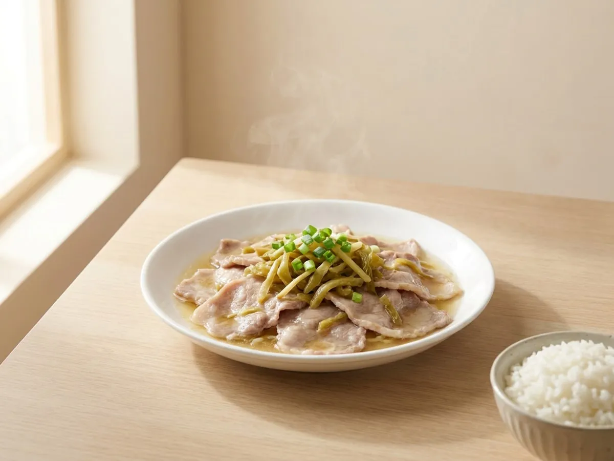 Pork slices with pickled mustard