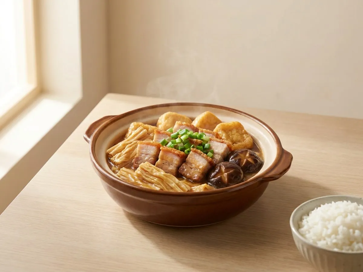 Roast pork belly and bean curd stick claypot