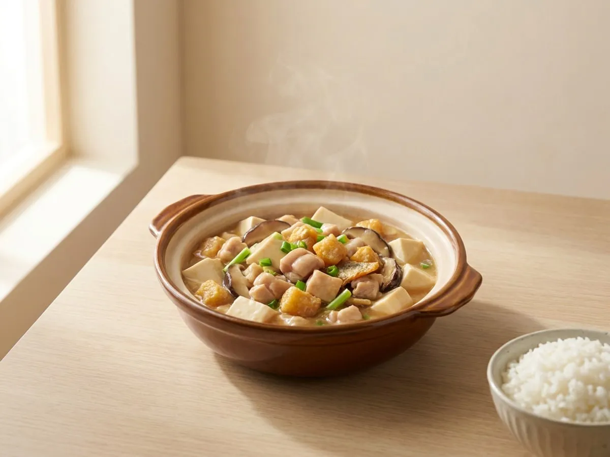 Salted fish, chicken and tofu claypot