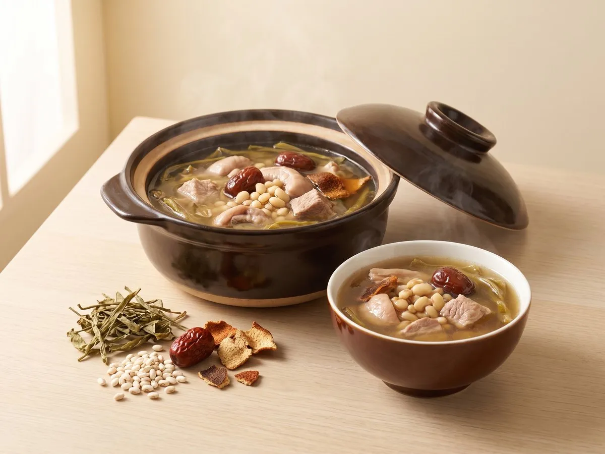 Abrus (canton love-pea vine) soup with pork pancreas