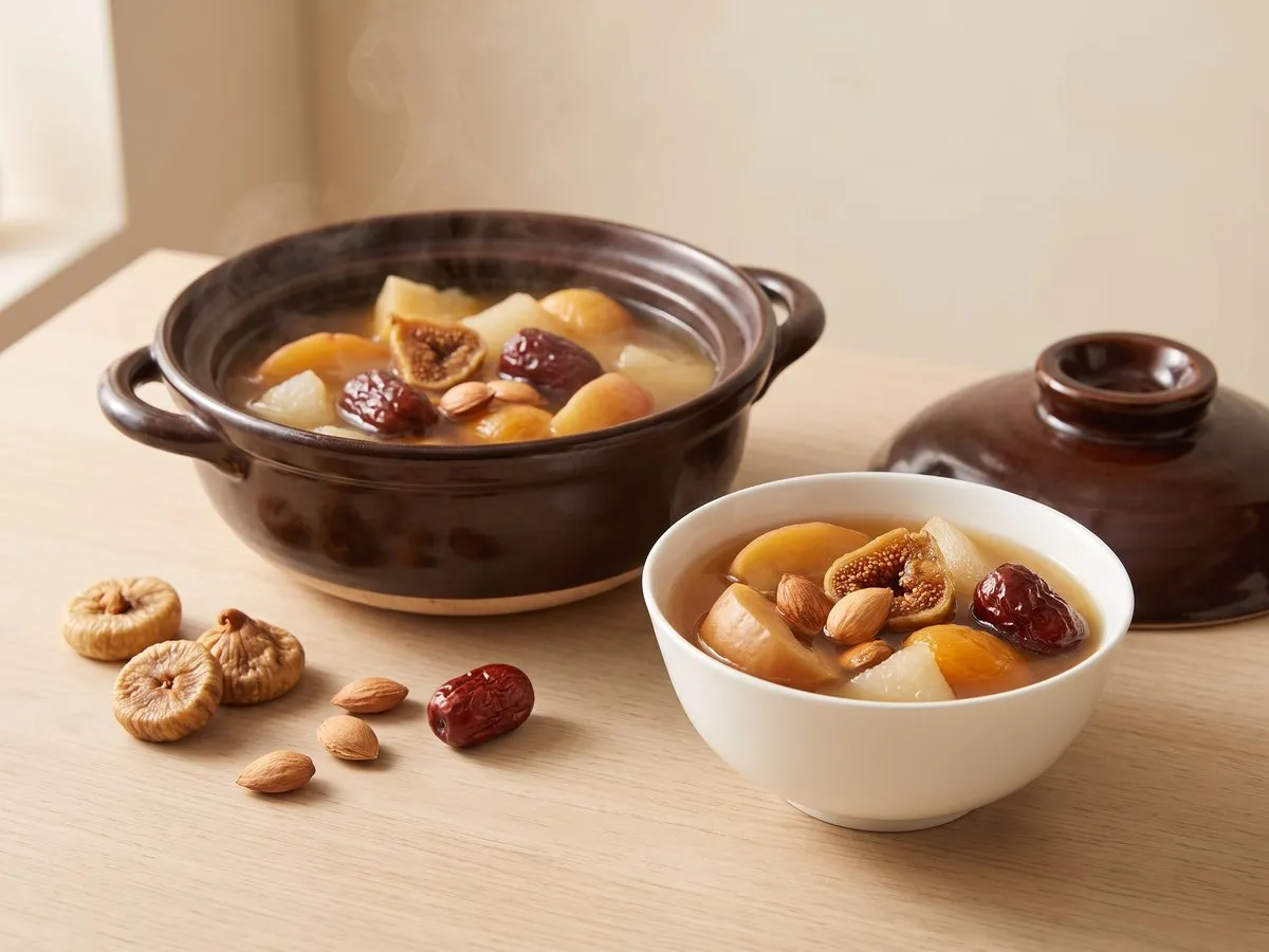 Apple, pear and fig soup with lean pork