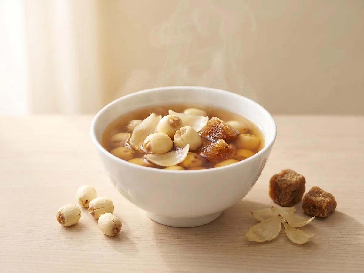 Brown sugar, lotus seed and lily bulb sweet soup