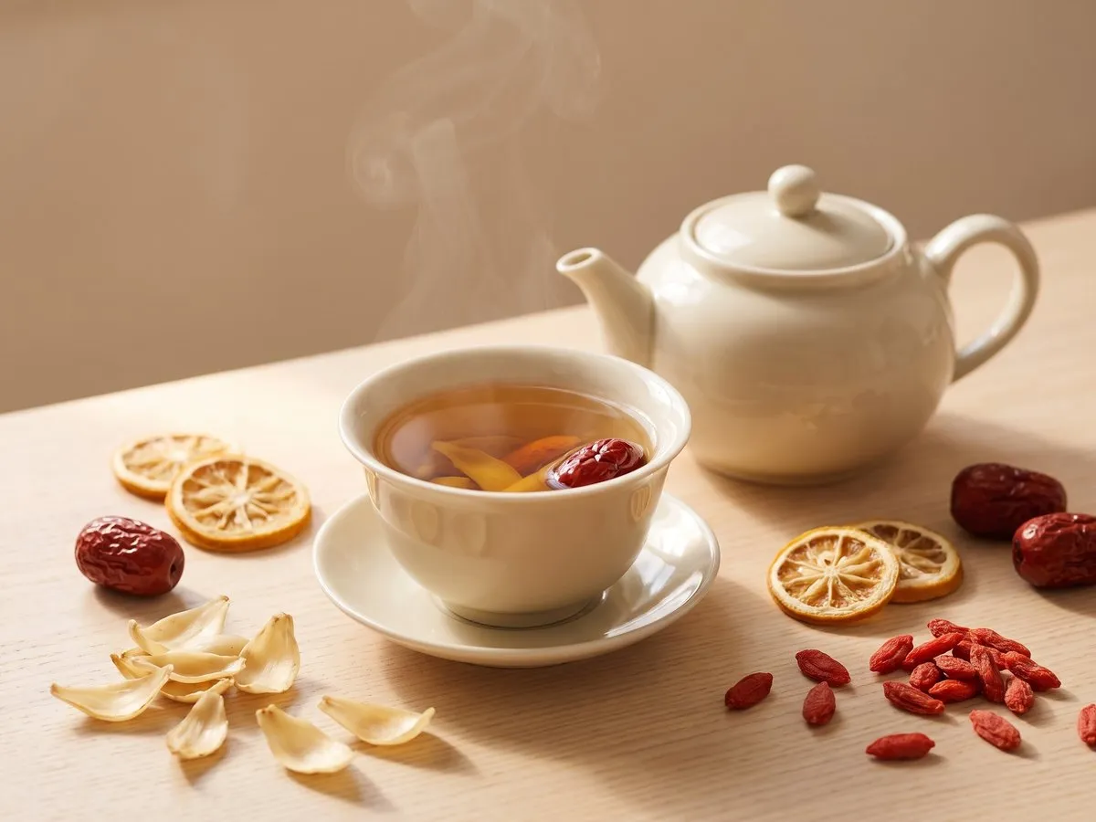Calming tea, lily bulb, finger citron, red date and goji