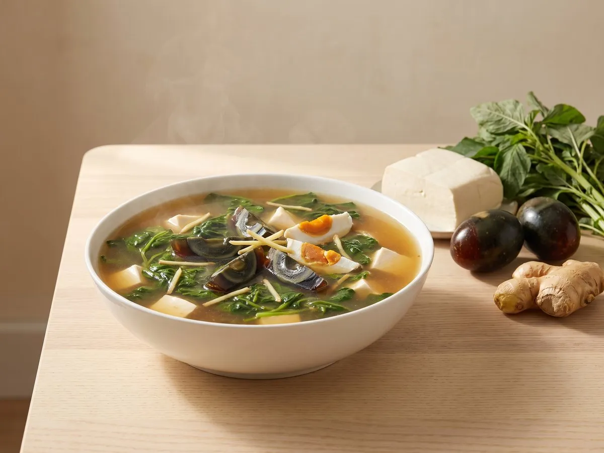 Century egg and amaranth soup