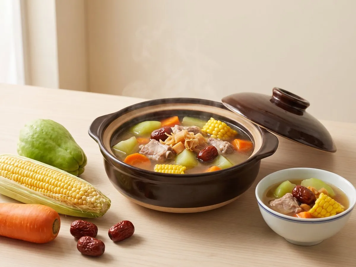 Chayote, corn and carrot soup with pork ribs