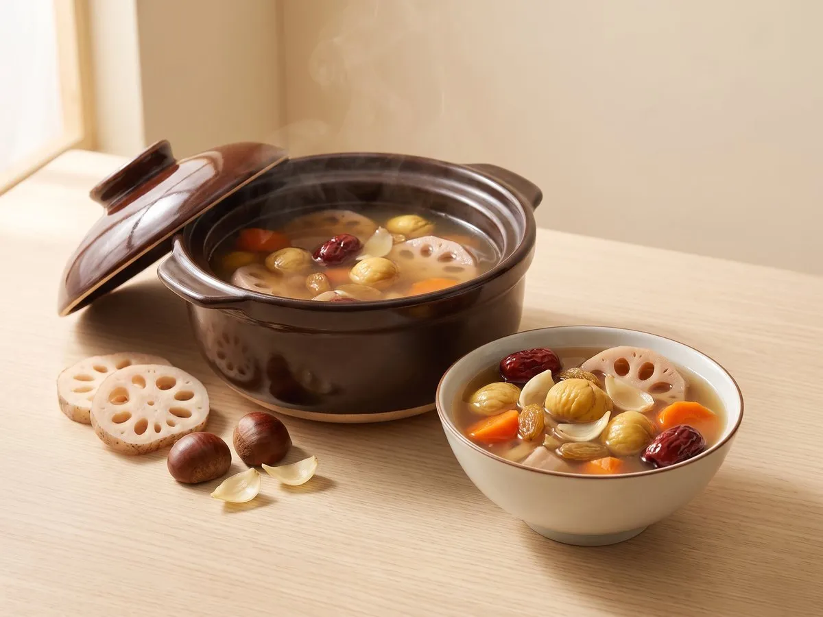 Chestnut, lotus root and lily bulb vegetarian soup