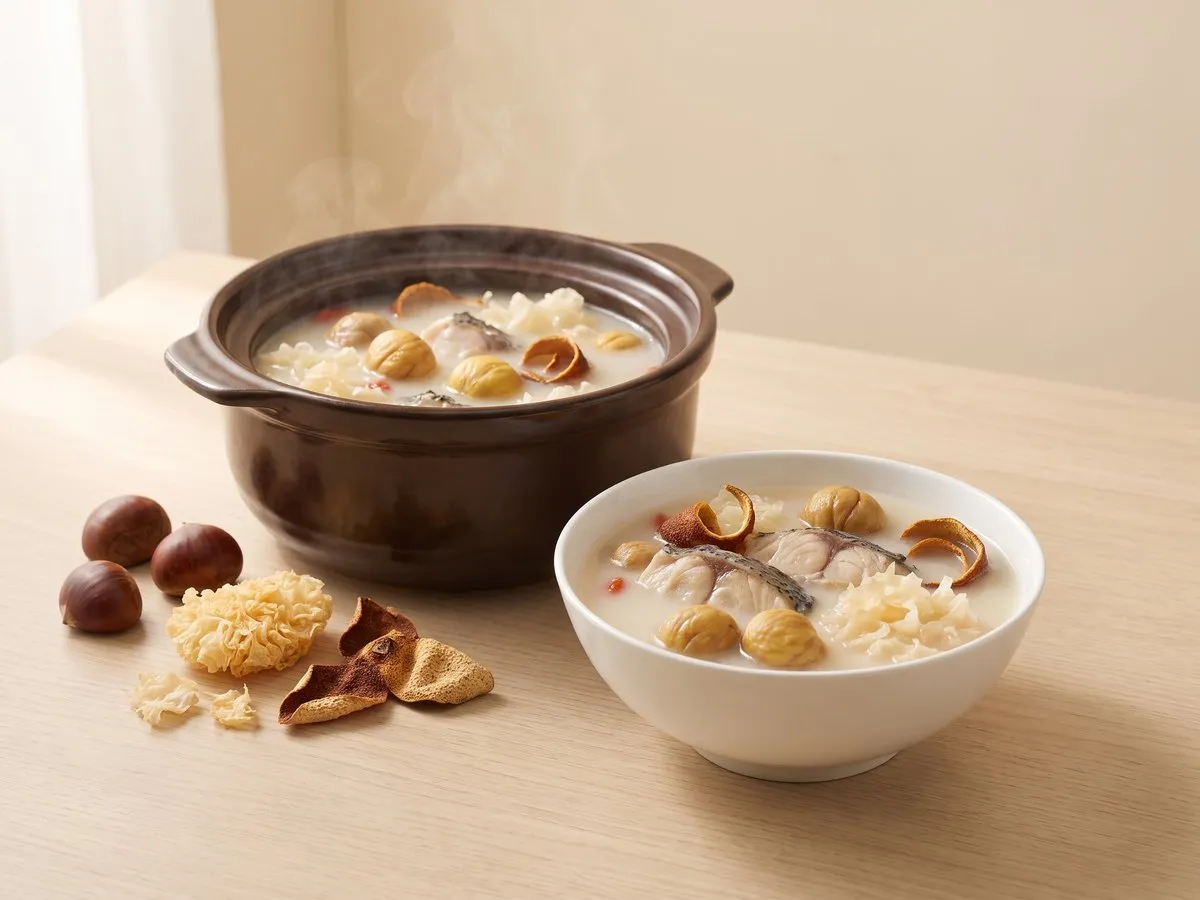 Chestnut, snow fungus and crucian carp soup