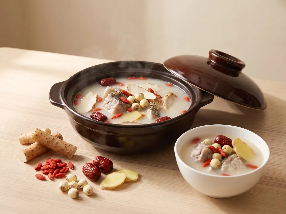 Chinese yam, goji and stonefish soup