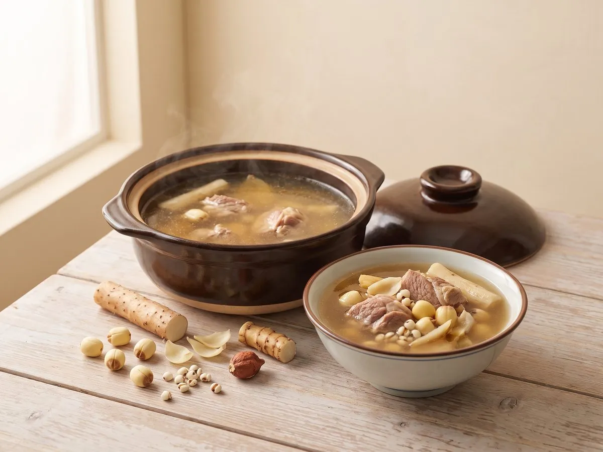 Ching bo leung ("clear-nourishing-cooling") soup with pork shin