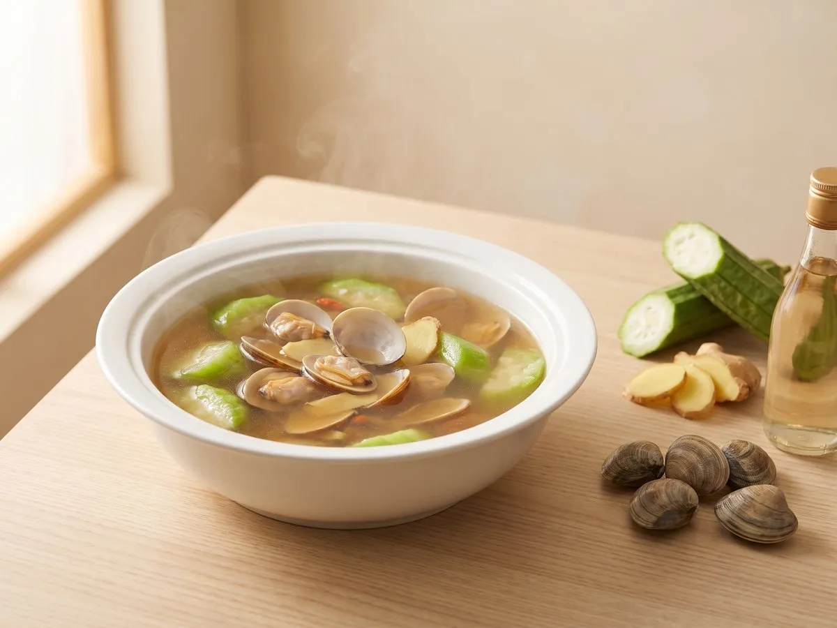 Clam and loofah soup