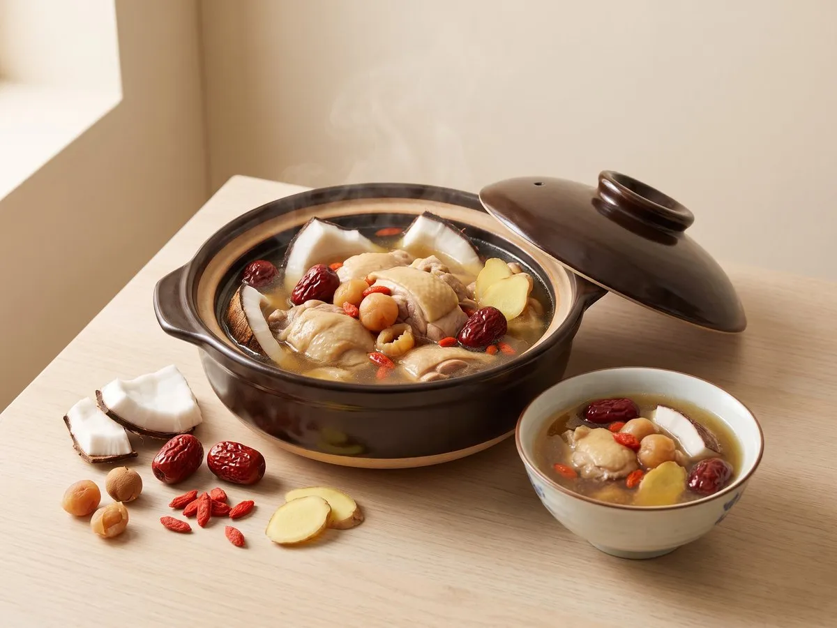 Coconut, red date and chicken soup