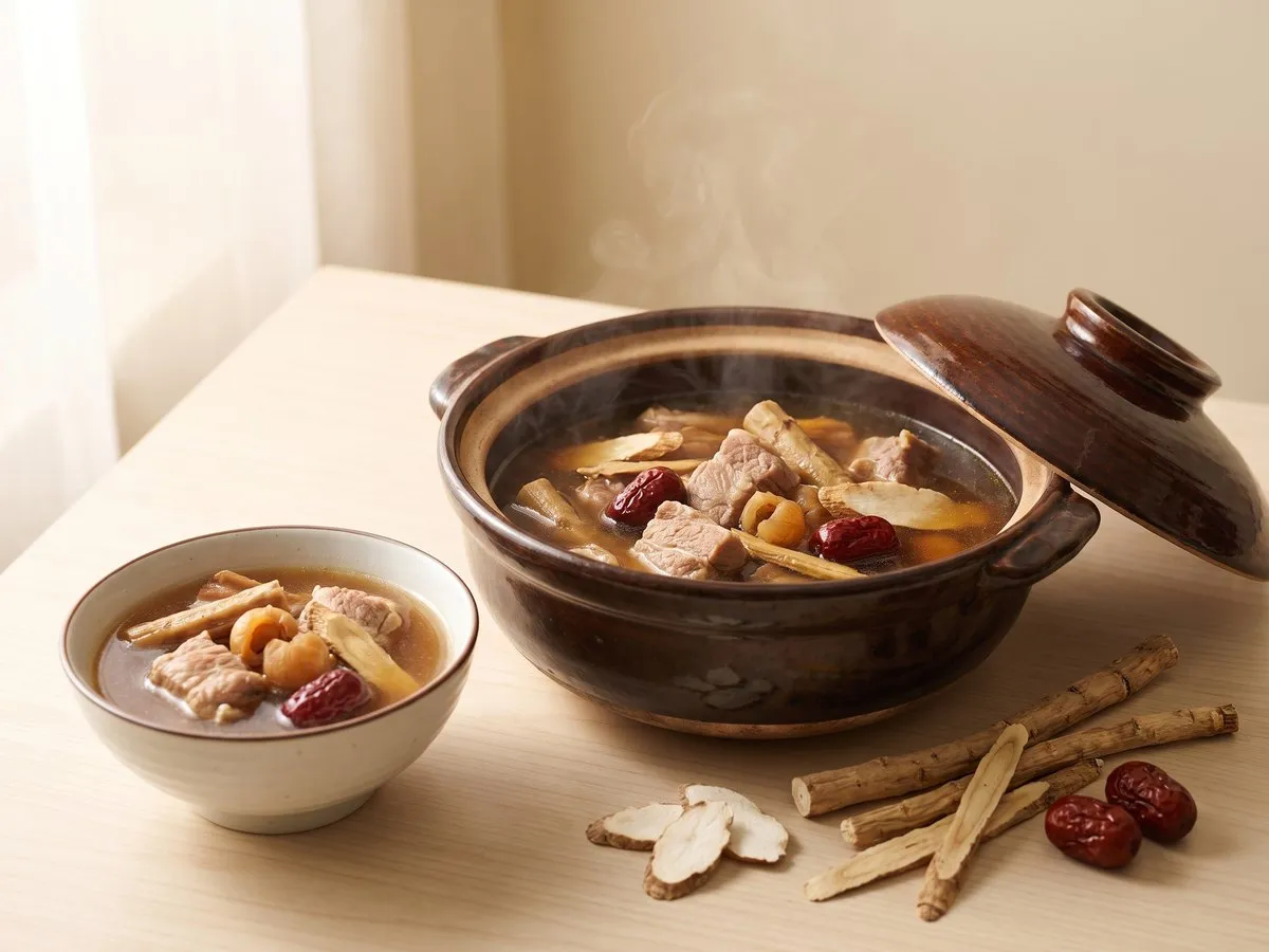 Codonopsis and astragalus qi-tonic soup with lean pork