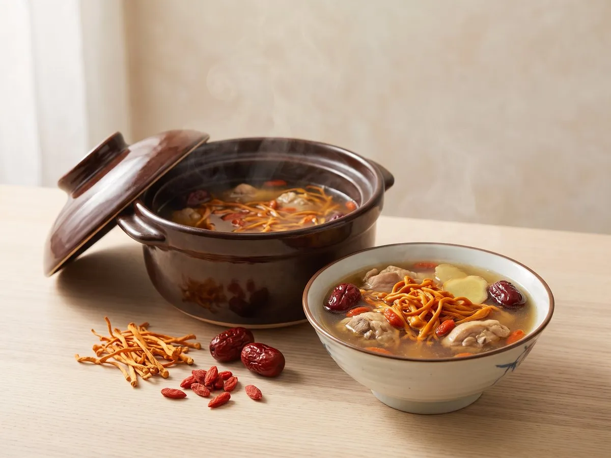 Cordyceps flower chicken soup with goji and red dates