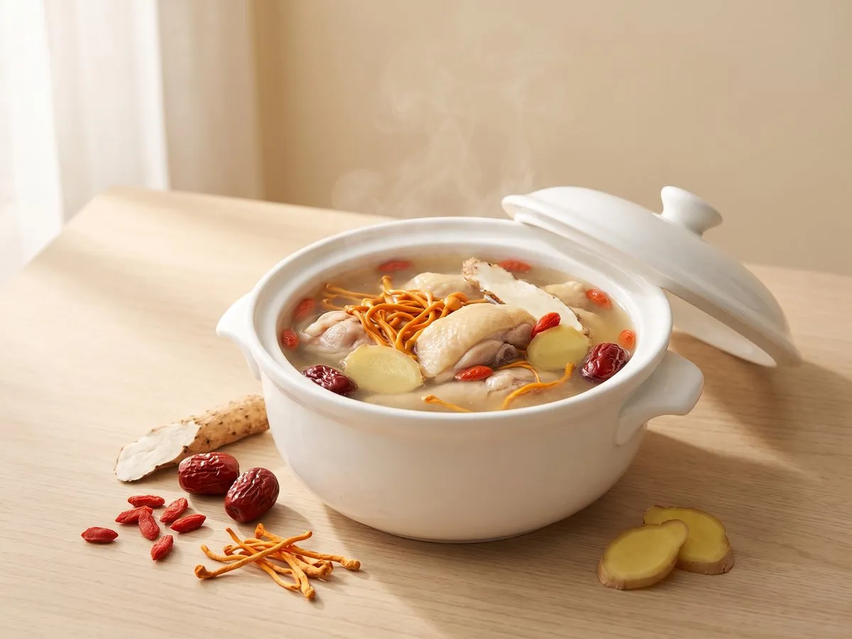 Double-boiled chicken with cordyceps flower