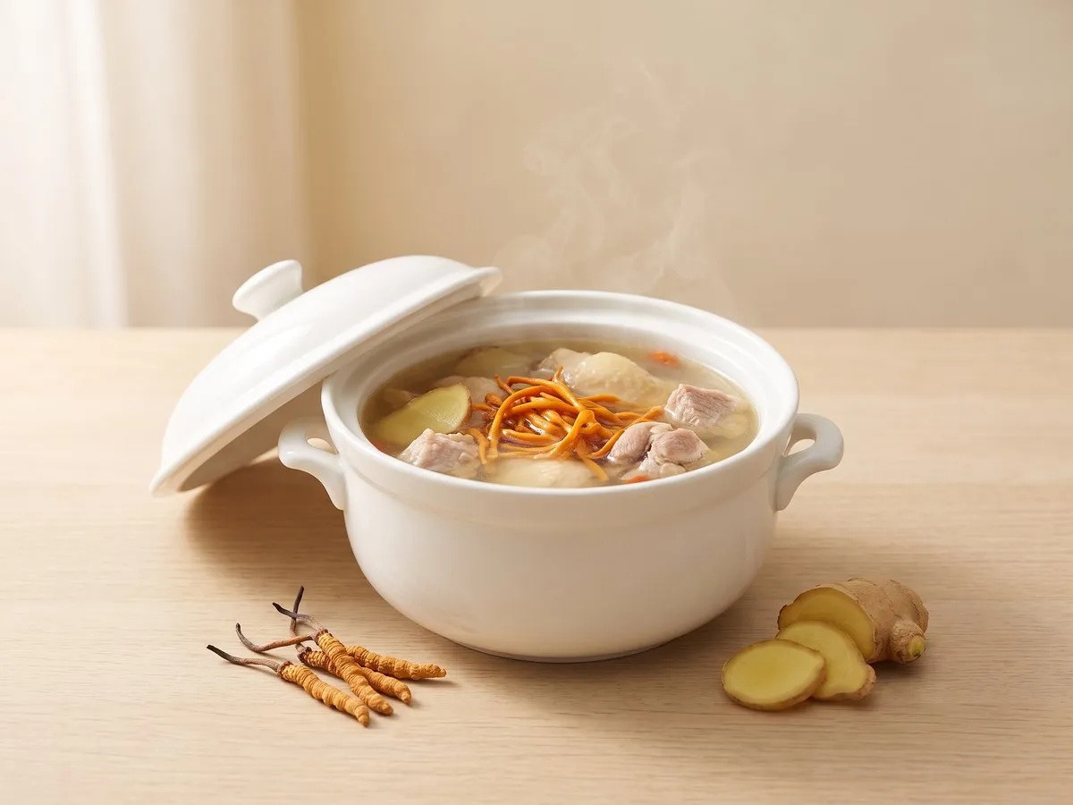 Double-boiled chicken with cordyceps