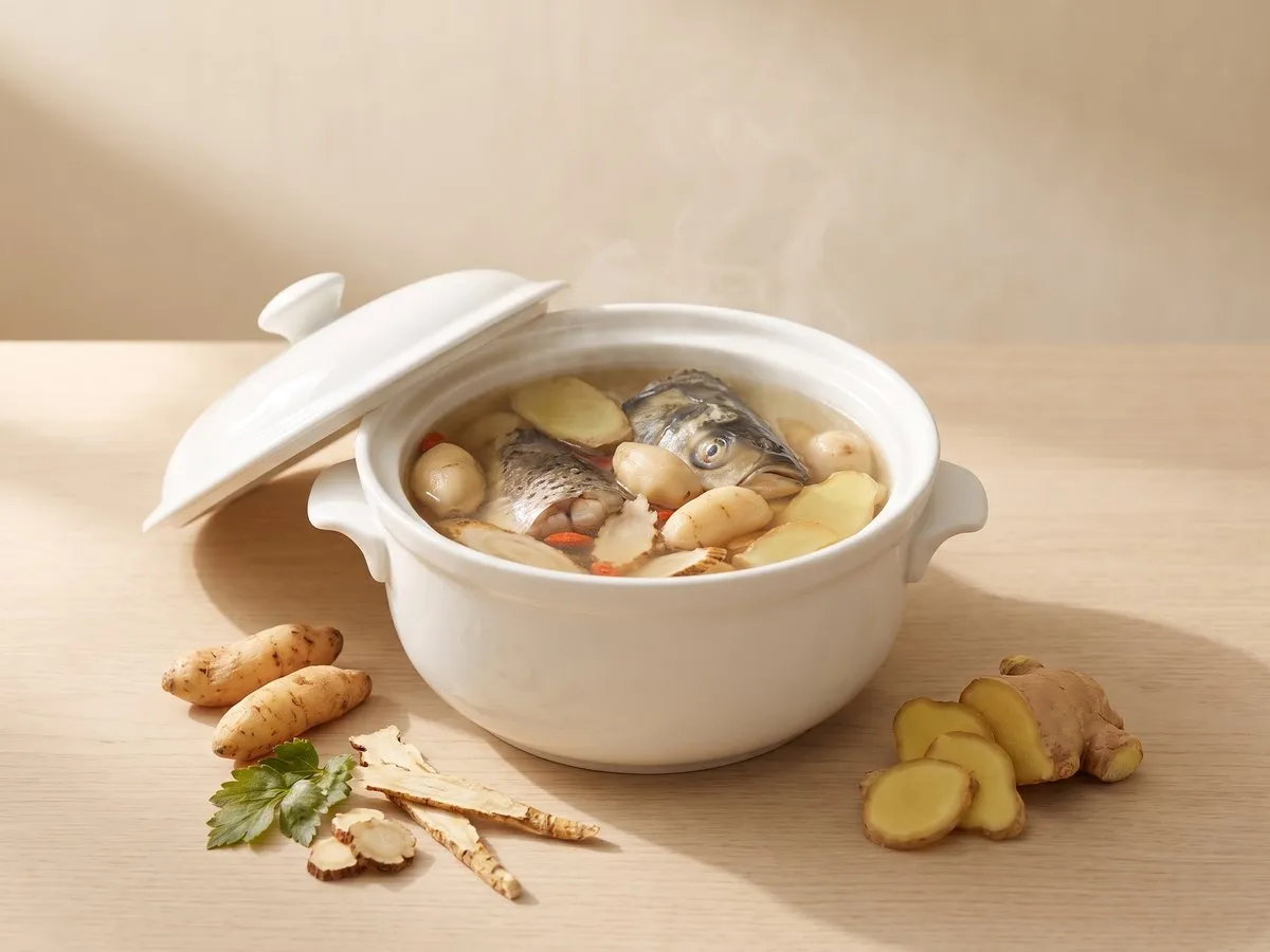 Double-boiled fish head with gastrodia, ligusticum and angelica dahurica