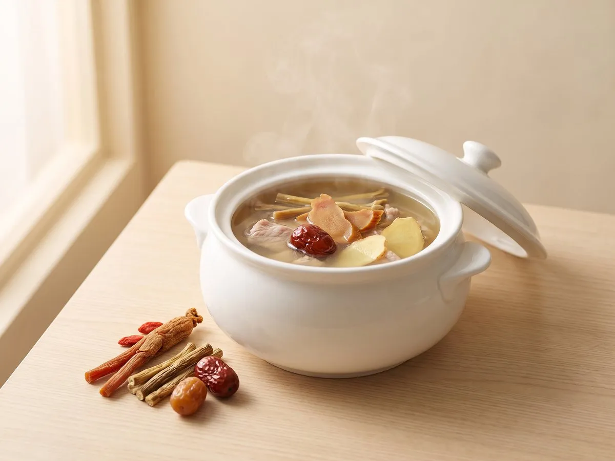 Double-boiled lean pork with ginseng and dendrobium
