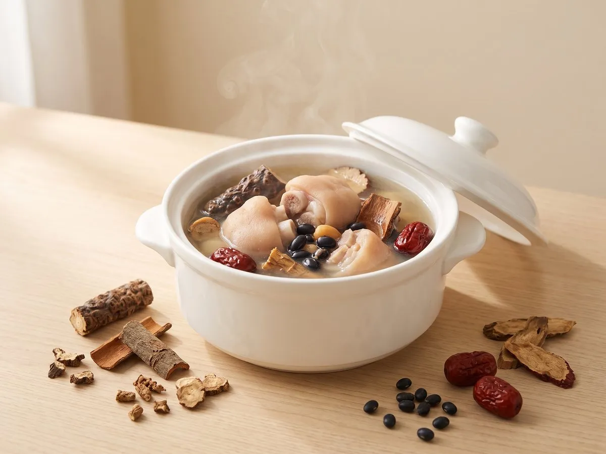 Double-boiled pork tail with morinda root and eucommia bark