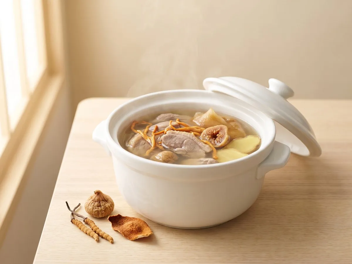 Double-boiled teal with cordyceps