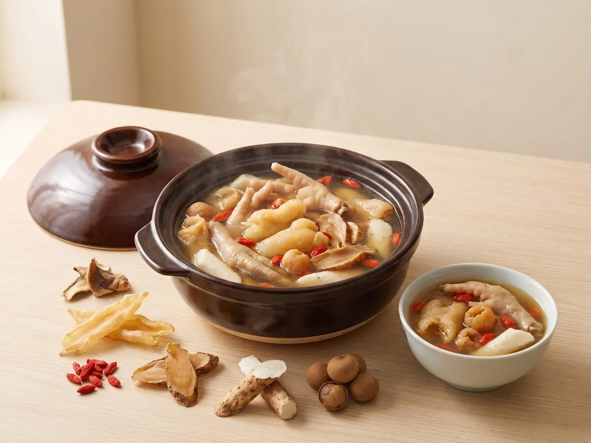 Fish maw and conch soup with Chinese yam, goji and chicken feet