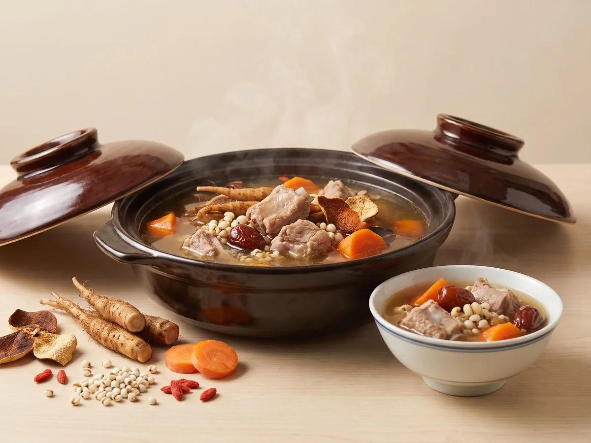 Five-finger fig root (hairy fig) and carrot soup with pork ribs