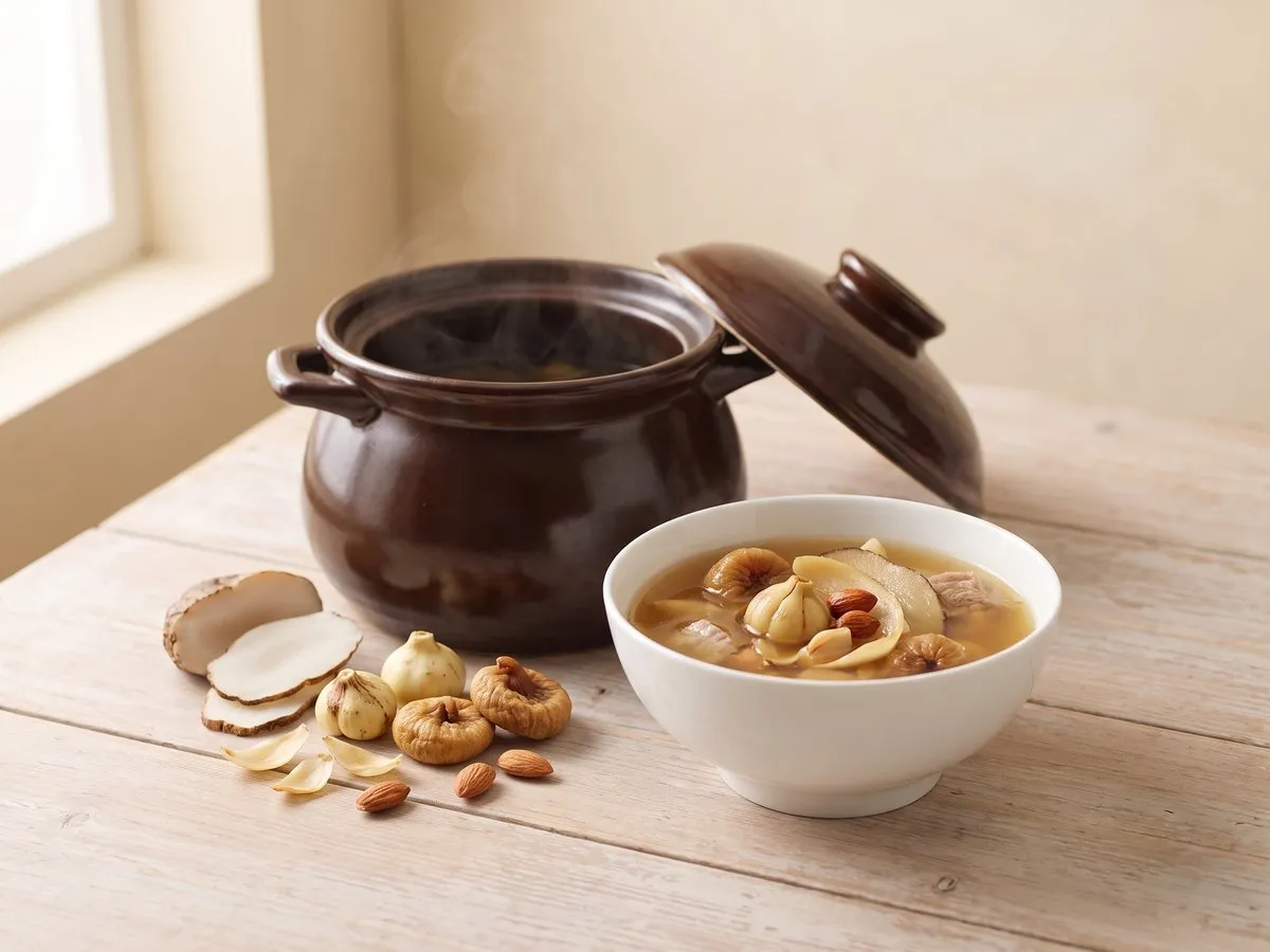 Fritillaria and sea coconut soup with figs and lean pork