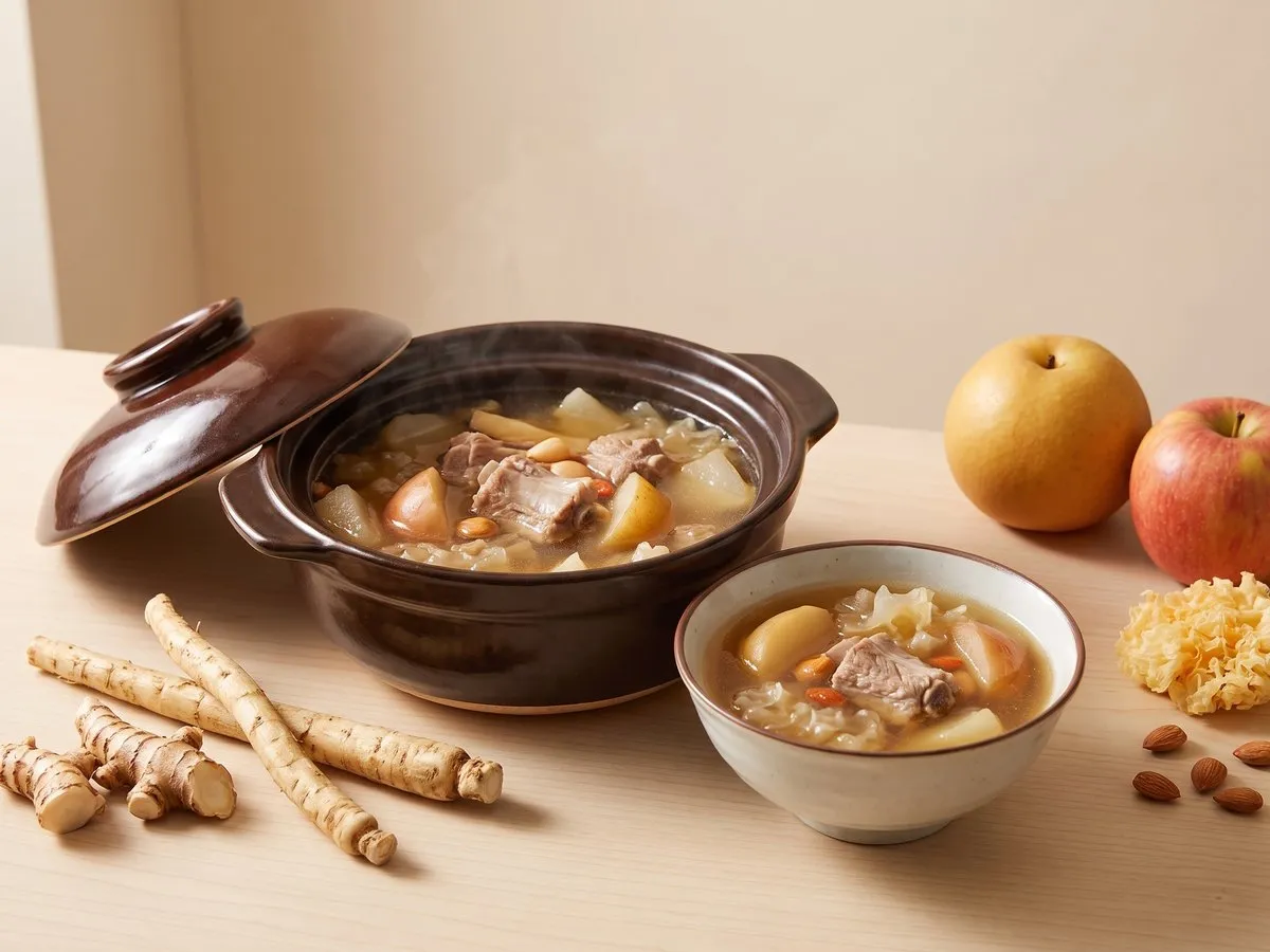 Glehnia root, Solomon's seal, pear and snow fungus soup with pork ribs