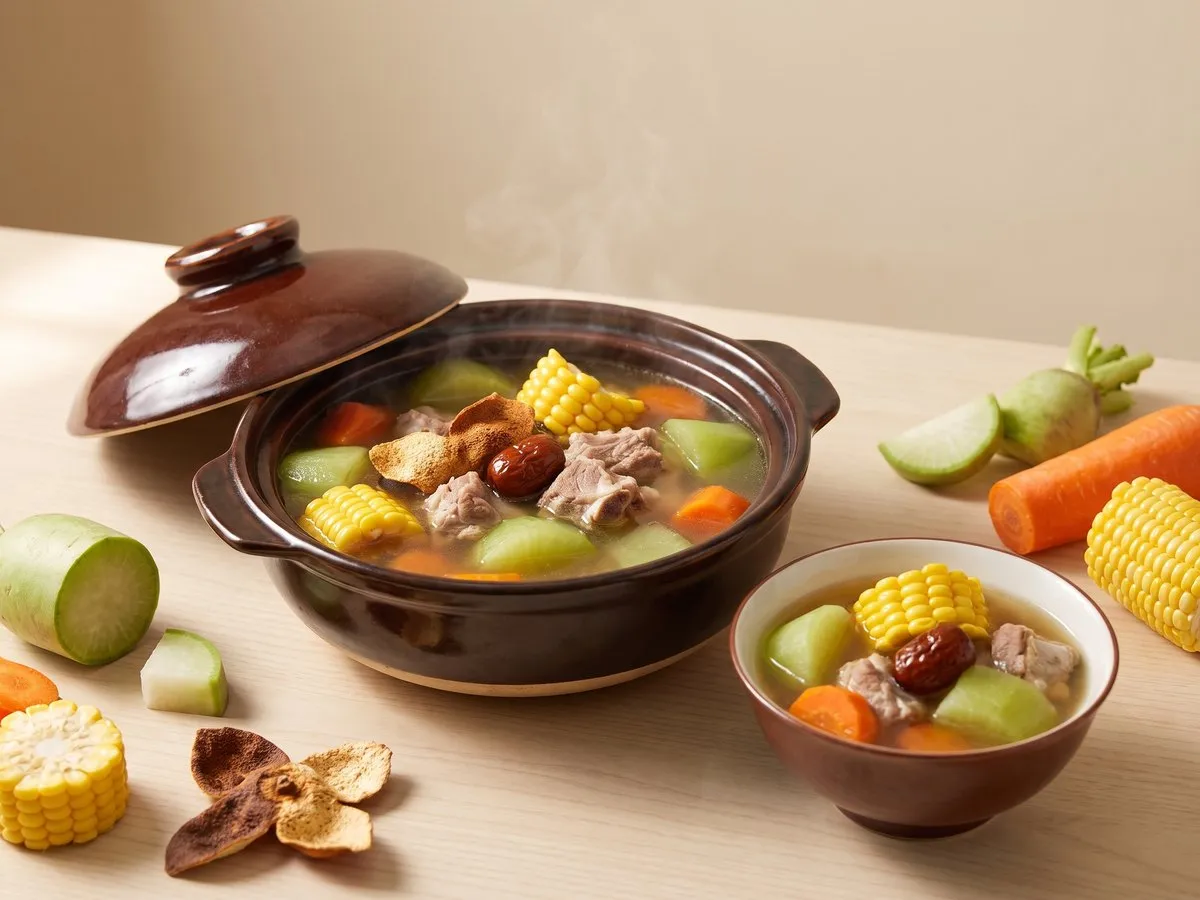 Green radish and carrot soup with dried tangerine peel and pork bones