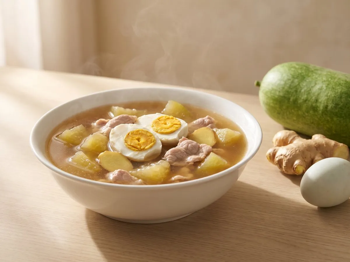 Hairy gourd and salted duck egg soup with sliced pork