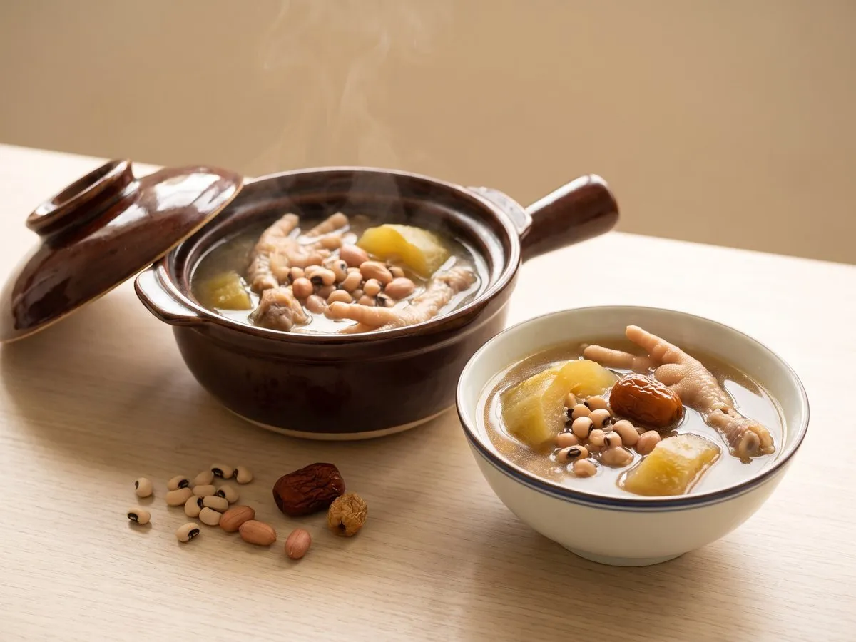 Hairy gourd, black-eyed pea and peanut soup with chicken feet