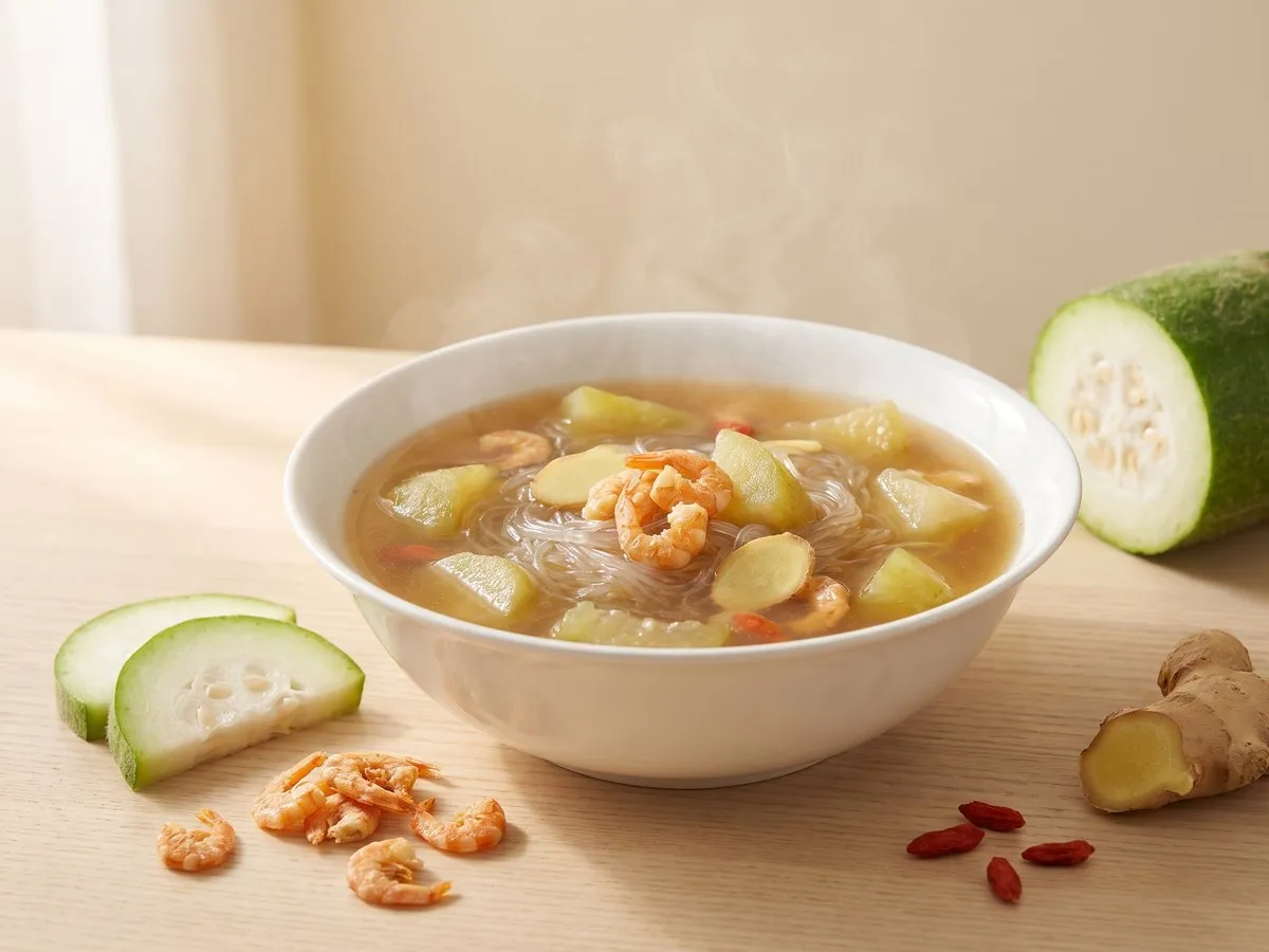 Hairy gourd, glass noodle and dried shrimp soup