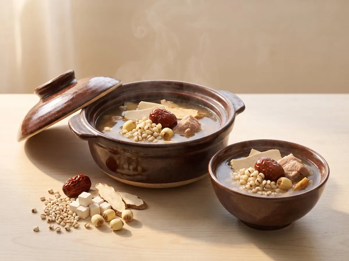 Job's tears, poria, lotus seed and yam soup with lean pork