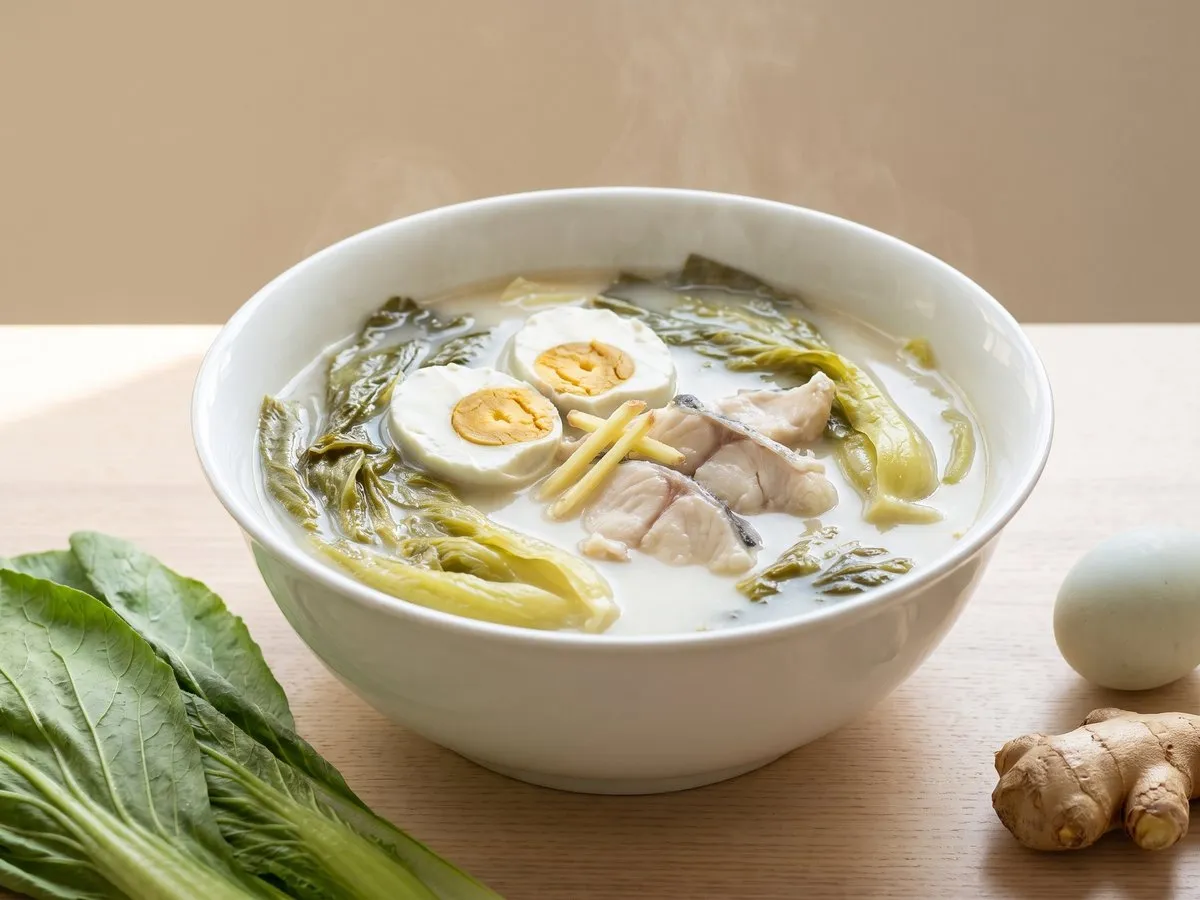Large mustard green and salted egg fish soup