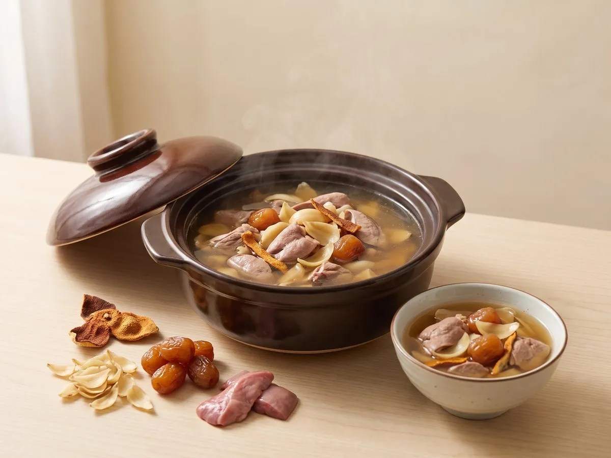 Lily bulb and honey date soup with pork lung