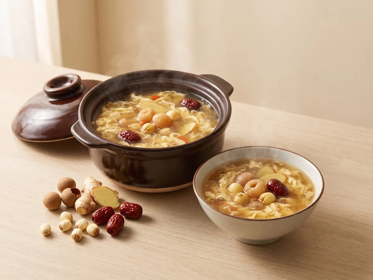 Longan, lotus seed and egg soup