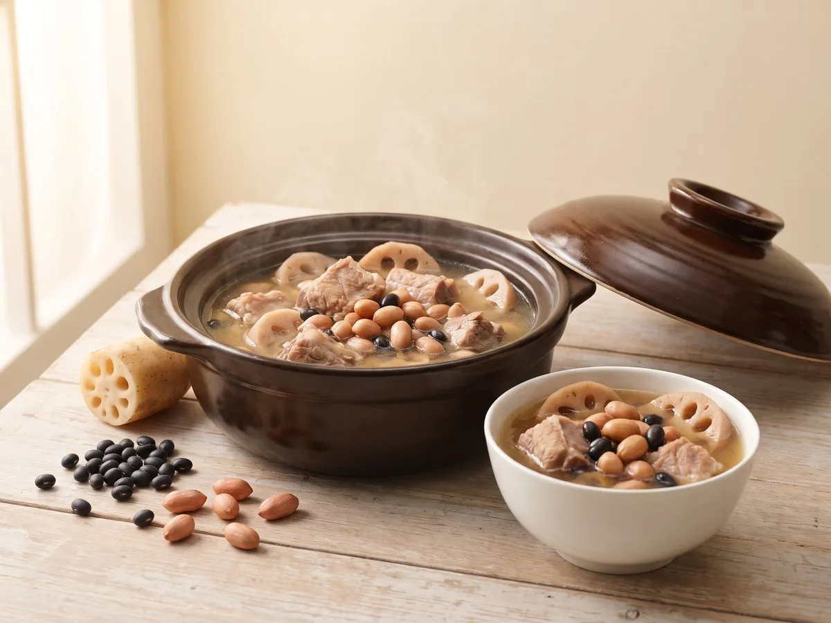 Lotus root, peanut and black bean soup with pork ribs