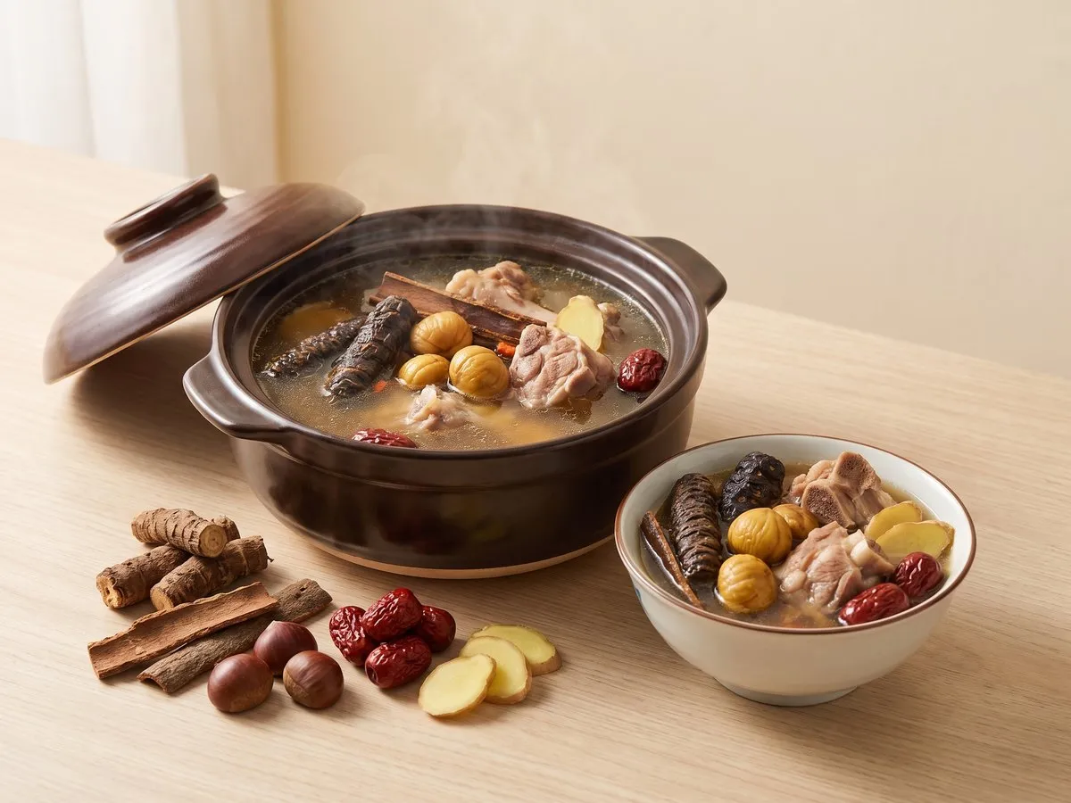 Morinda root and eucommia bark soup with chestnuts and pork bones