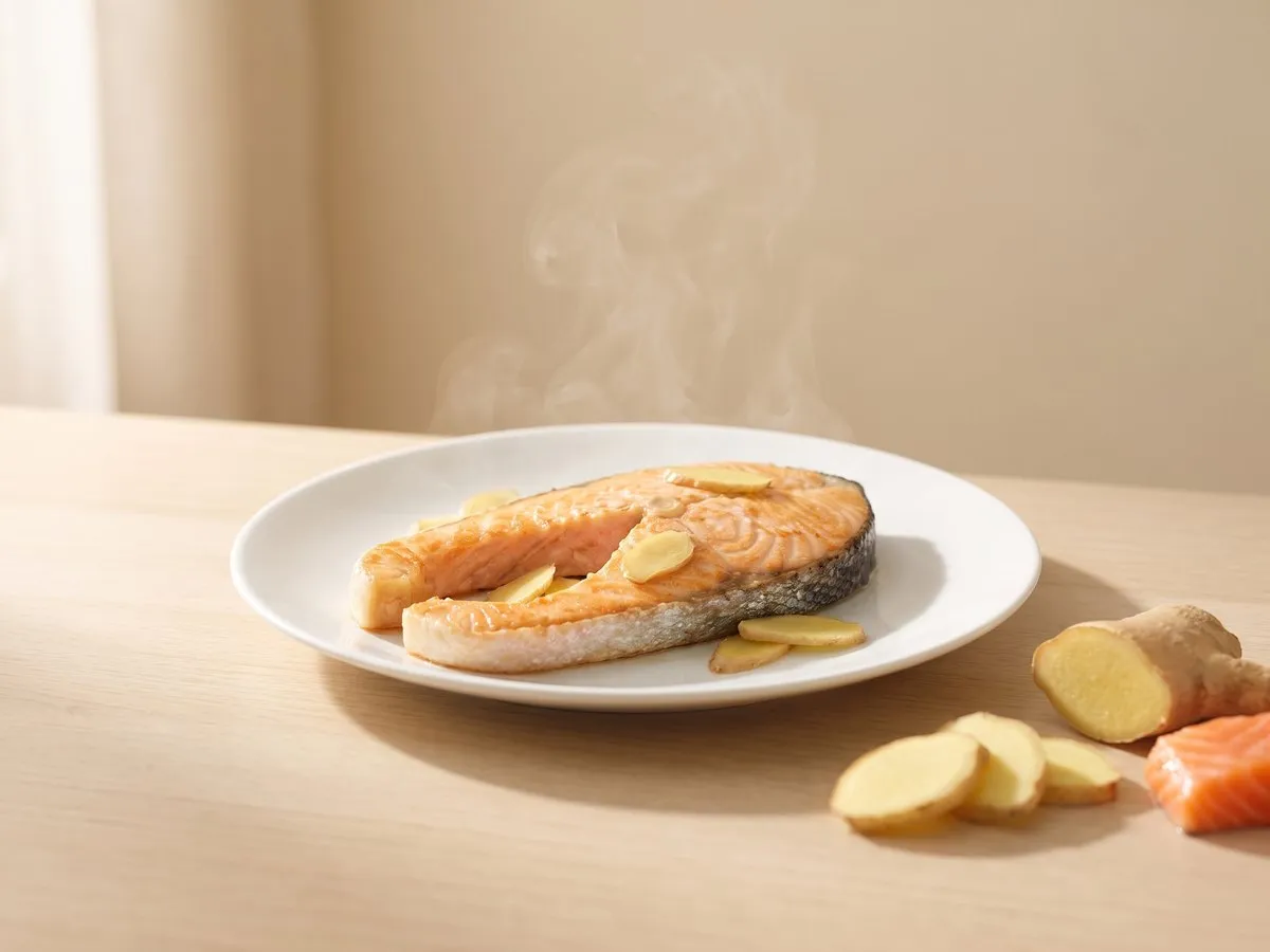Pan-fried salmon steak
