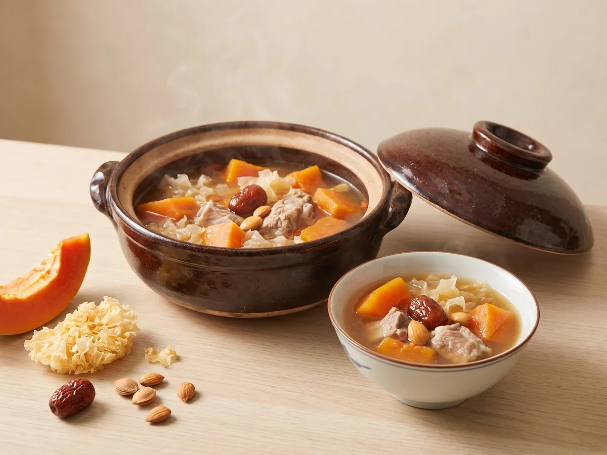 Papaya and snow fungus soup with pork ribs