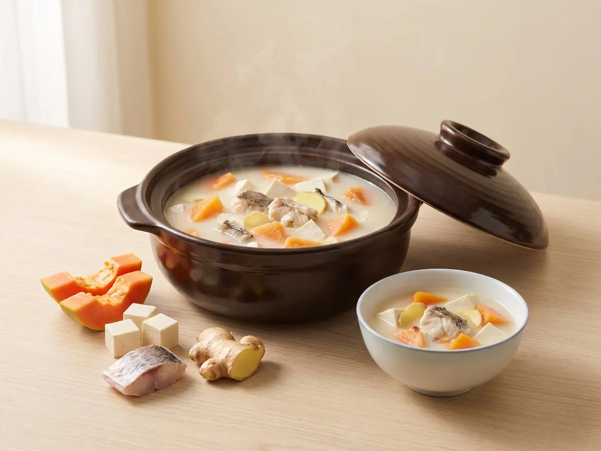 Papaya, tofu and fish soup