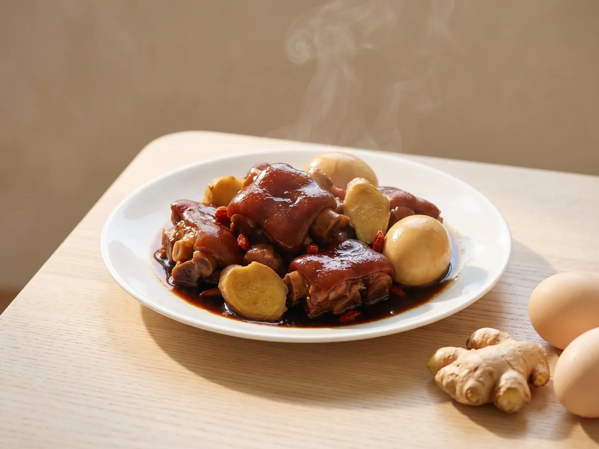 Pig's trotter in sweetened black vinegar with ginger and eggs