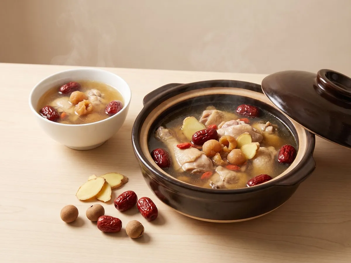 Red date and longan chicken soup